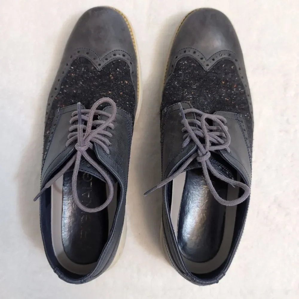 Cole Haan C30346 Mens‎ Original Grand Oxfords Wingtip Blue Leather Tweed Sz 10.5